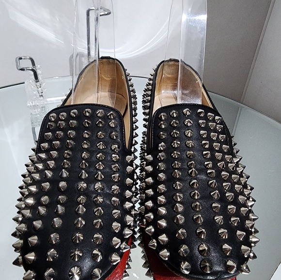 Christian Louboutin Black Silver Studded Spik Loafers Flats Size 35 - Picture 8 of 8